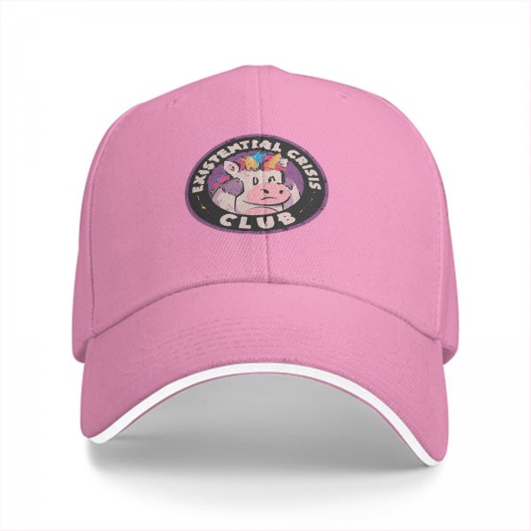 Black baseball cap with Existential Crisis Club sad unicorn graphic