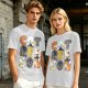 Olive T-Shirt With Cute Cat Letter Graphic Design