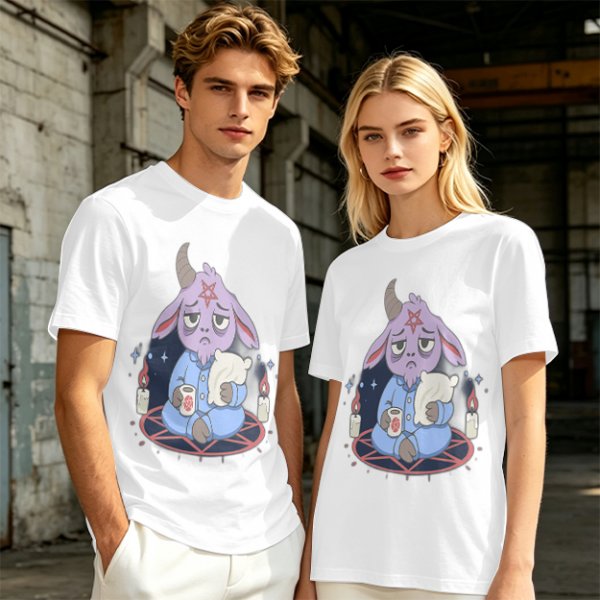 Oversized T-Shirt With Sleepy Baphomet Goat In Pajamas Print