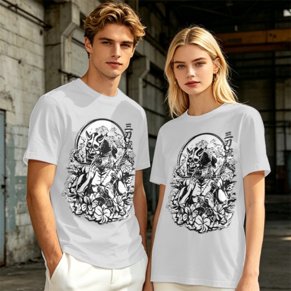 Oni Mask Samurai Floral Graphic Olive T-Shirt