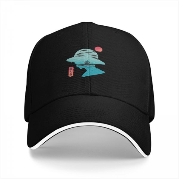 Black Baseball Cap With Anime Silhouette Sunset Art Print