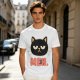Olive T-Shirt With Grumpy Black Cat Meh Graphic Print