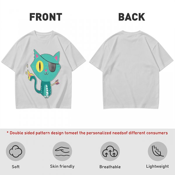 Olive Green T-Shirt With Pirate Cat Graphic Print