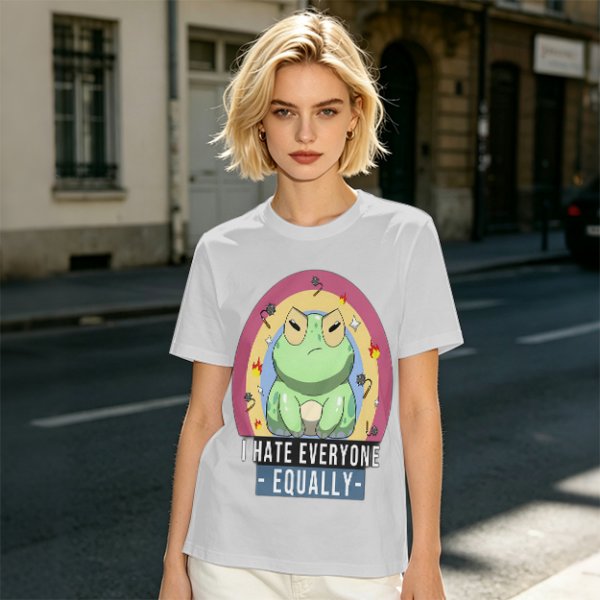 Olive T-Shirt With Grumpy Frog 'I Hate Everyone Equally' Print