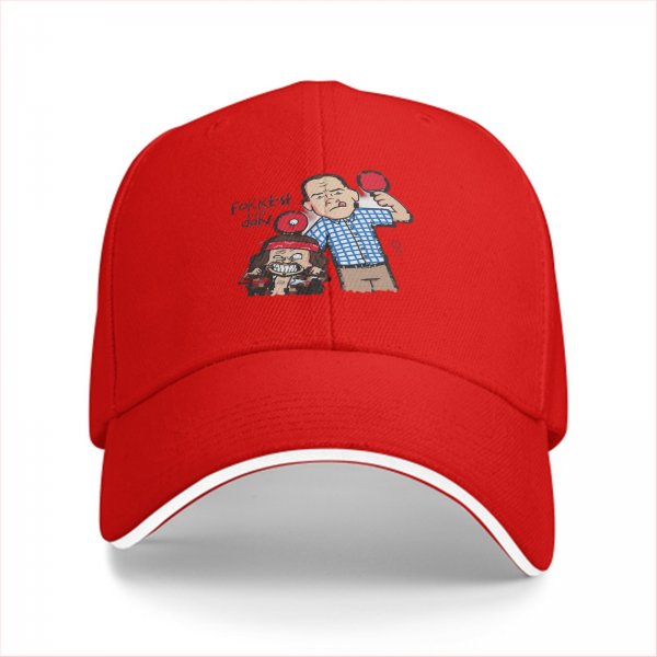 Black baseball cap with Forrest Gump ping pong cartoon graphic