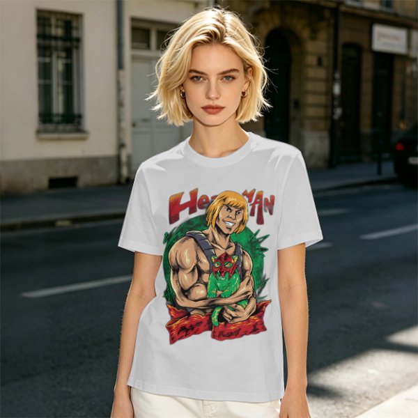 Olive T-shirt with He-Man and Battle Cat Graphic Print