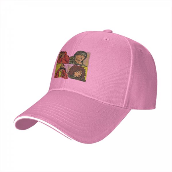 Black Baseball Cap with Four Panel Pop Art Character Print