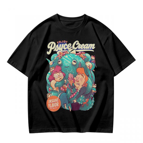 Psyce Cream Insane Flavor Graphic Tee with Whimsical Monster and Characters