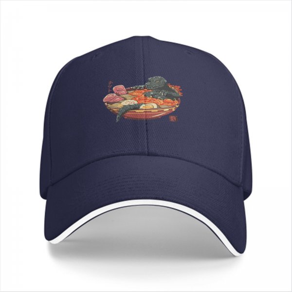 Black Baseball Cap with Godzilla Ramen Bowl Graphic Print