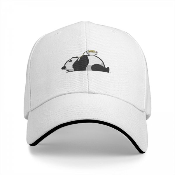 Black Baseball Cap With Lazy Panda Eating Noodle Graphic