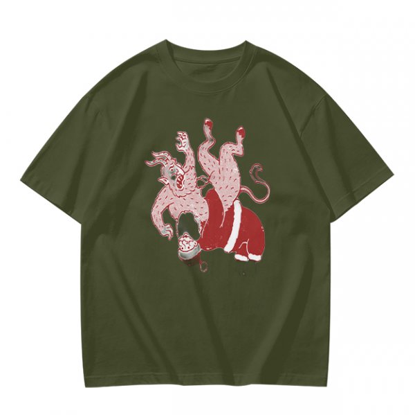 Olive T-Shirt With Krampus And Santa Graphic Print