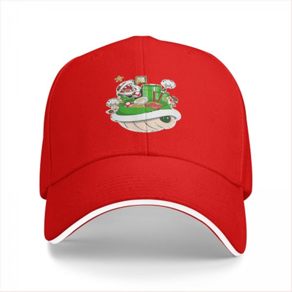 Black Baseball Cap With Super Mario Themed Ramen Artwork