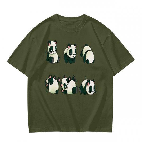 Olive T-Shirt With Cute Rolling Panda Graphic Prints