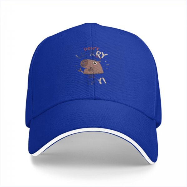 Black Baseball Cap With Don't Worry Be Happy Capybara Print