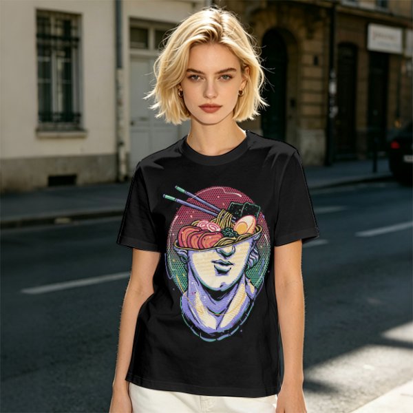 Olive T-Shirt With Classical Bust Ramen Bowl Art Print