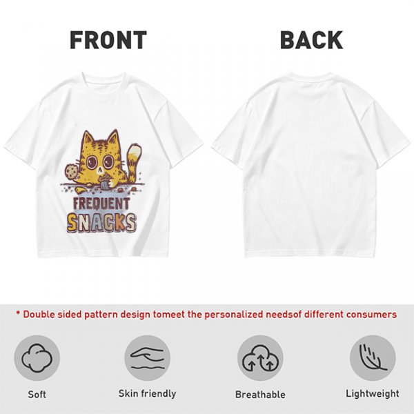 Olive T-Shirt With Cat Eating Snacks Frequent Snacks Print