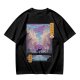 Olive T-shirt with Cyberpunk City Bridge Character Art Print