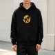 Black Hoodie With Silhouette Cat Against Yellow Moon Graphic