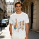 Olive T-Shirt With Playful Orange Cat Illustrations
