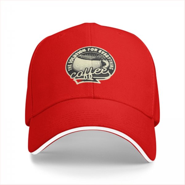Black Baseball Cap With Coffee Themed 'Solution For Everything' Print