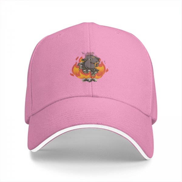 Black baseball cap with goat skulls and flames graphic