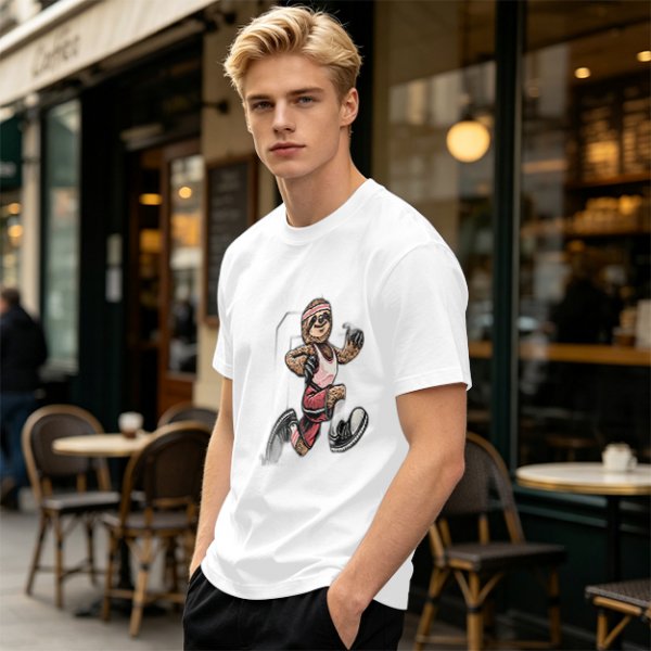Olive T-Shirt with Cartoon Sloth Running Athlete Graphic