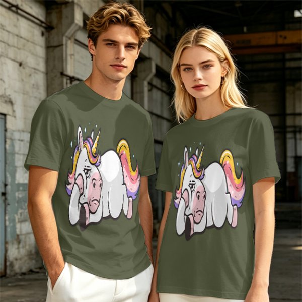 Olive T-shirt with Bored Unicorn Graphic Print