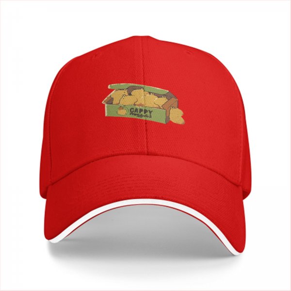 Black baseball cap with capybara snack box graphic