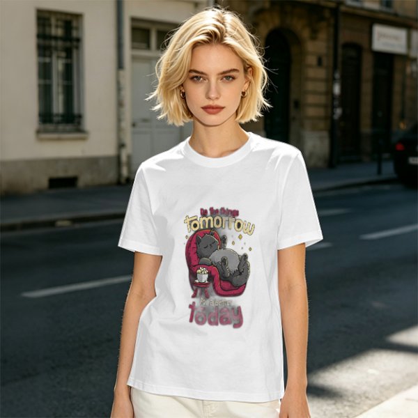Olive T-Shirt With Relaxed Cat 'Tomorrow For A Better Today' Print