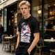 Olive t-shirt with cute grim reaper riding unicorn and death metal graphic