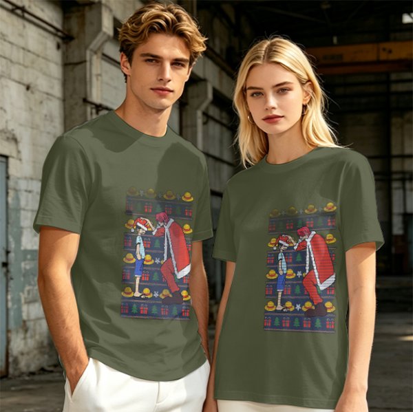 One Piece Luffy and Shanks Christmas Themed Graphic T-Shirt