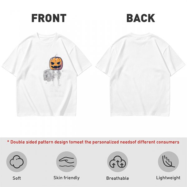 Olive Green T-Shirt with Halloween Jack-o'-Lantern and Skull Print