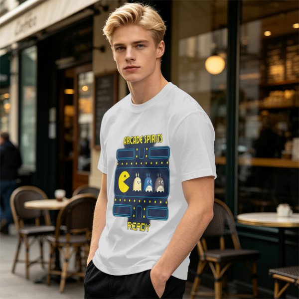 Arcade Spirits Ready Pac-Man Themed Graphic T-Shirt