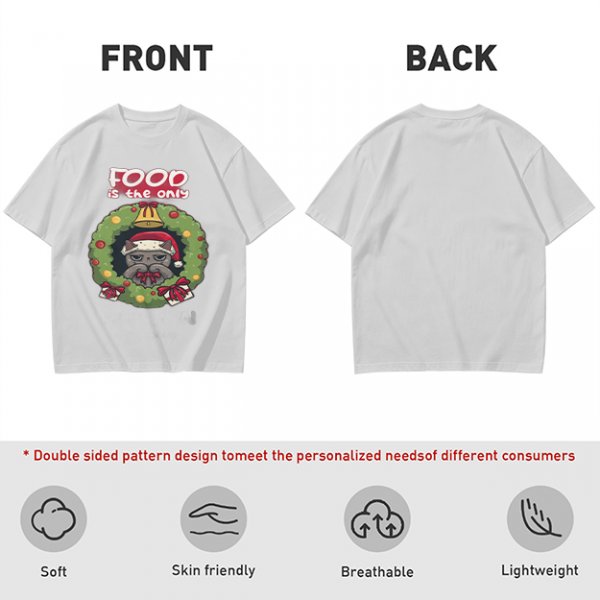 Food is the only Christmas grumpy cat wreath graphic tee