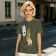 Olive T-Shirt With Cartoon Marshmallow and Burning Character Print
