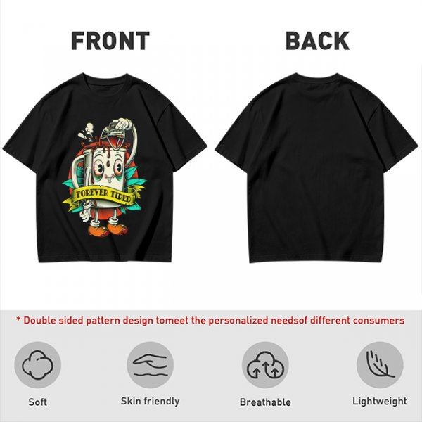 Forever Tired Coffee Mug Cartoon Character T-Shirt Design