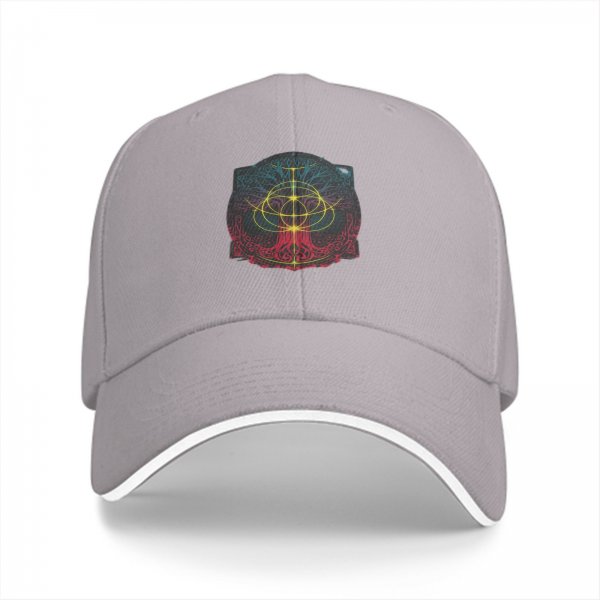 Black Baseball Cap With Colorful Mystical Geometric Emblem Print