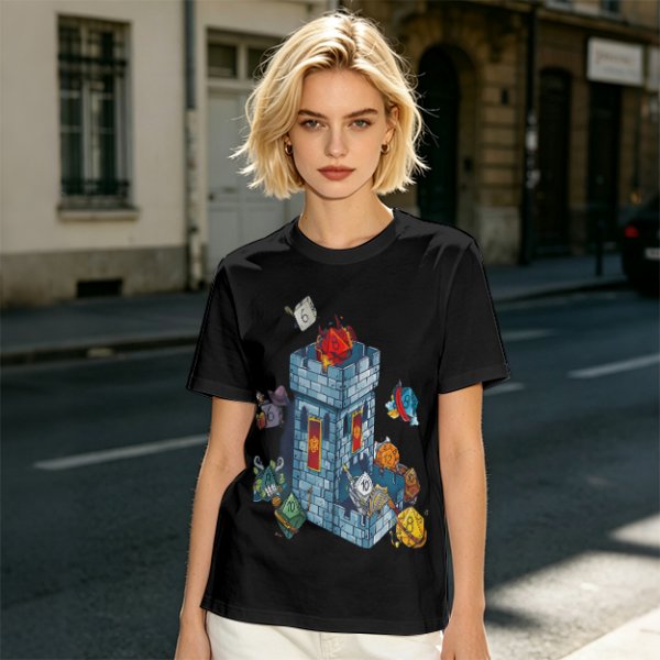 Olive T-Shirt With Fantasy Dice Castle Graphic Design