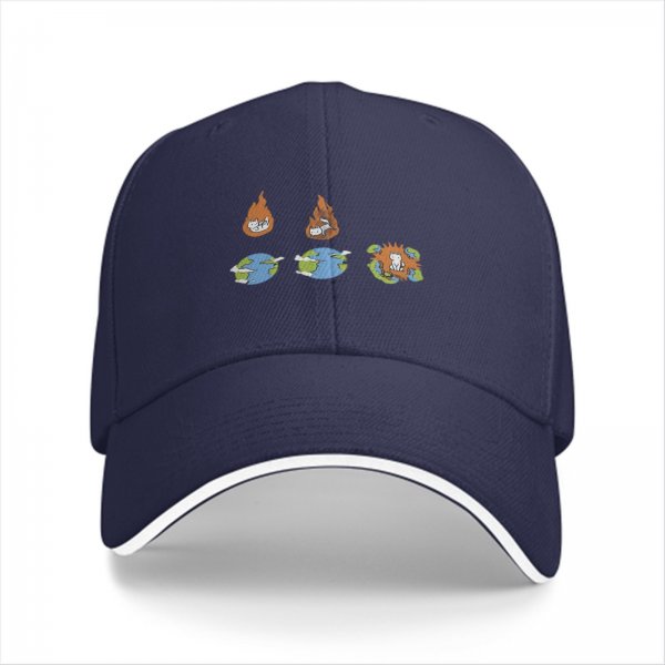 Black Baseball Cap With Cat Earth Fire Graphic Design