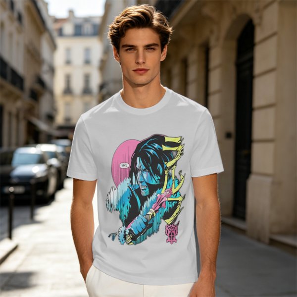 Olive T-shirt with Anime Vampire Hunter Character Graphic