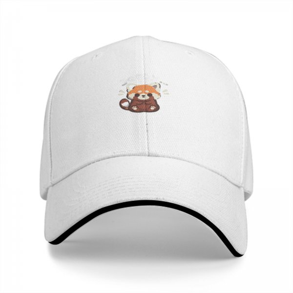 Black Baseball Cap With Cute Worried Red Panda Graphic