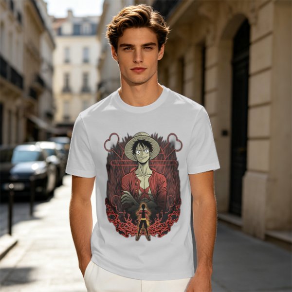 One Piece Luffy Graphic Print Olive T-Shirt