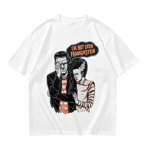 Olive T-shirt with Frankenstein and Bride 'I'm Not Even Frankenstein' Print