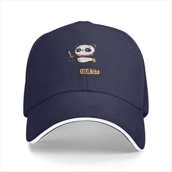 Black baseball cap with panda warrior 'I paused my quest to be here' print