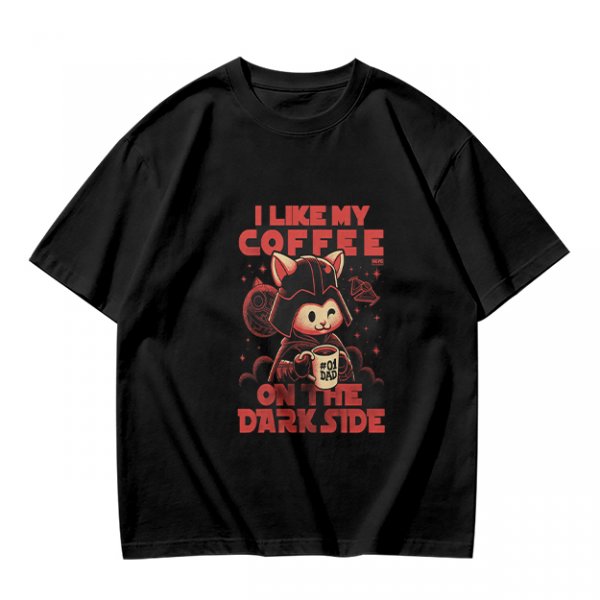 Olive T-Shirt with Cat Darth Vader 'I Like My Coffee On The Dark Side' Print