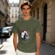 Olive T-Shirt with Japanese Style Cat and Red Sun Art Print