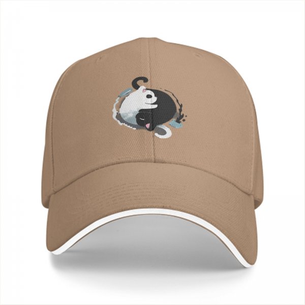 Black Baseball Cap With Yin Yang Cats Graphic Design