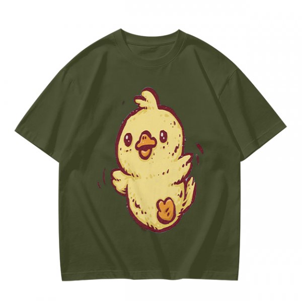 Olive T-Shirt With Cute Cartoon Chick Graphic