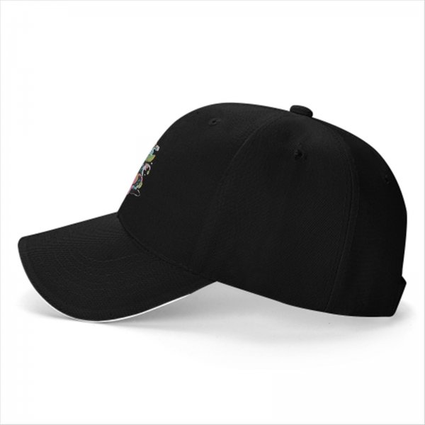 Black Baseball Cap With Whimsical Colorful Artwork Print