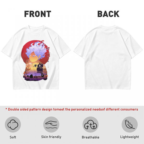 Anime Gear 5 Character Graphic T-Shirt With Sunset Scene